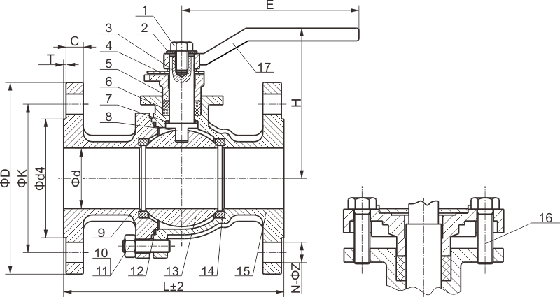 美標法蘭球閥結構圖